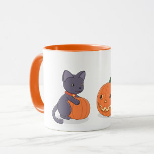 Halloween Black Cat und Pumpkins Tasse