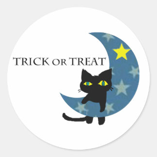 Halloween Black Cat und Ster Moon Runder Aufkleber