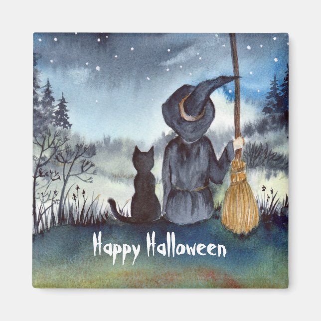 Halloween Black Cat und The Hexenkratzer Nacht Magnet (Vorne)