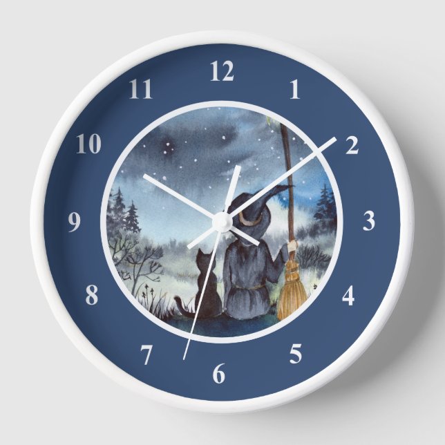 Halloween Black Cat und The Hexenkratzer Nacht Uhr (Vorderseite)