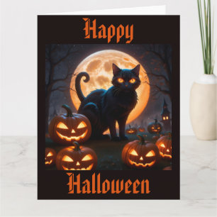Halloween Black Cat Under the Harvest Moon Karte