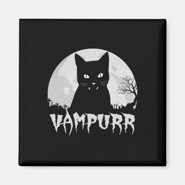 Halloween Black Cat Vampire mit Vollmond - Vampu Magnet (Vorne)