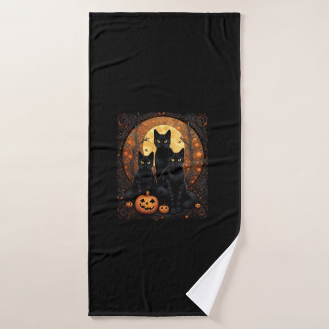 Halloween Black Cat Van Gogh Witch Kawaii Pumpkin Badehandtuch (Badehandtuch)