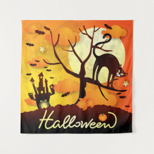 Halloween Black Cat Wandteppich