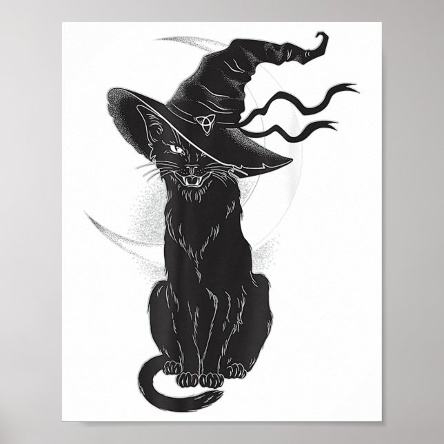 Halloween Black Cat Witch Hat Moon Poster (Vorne)