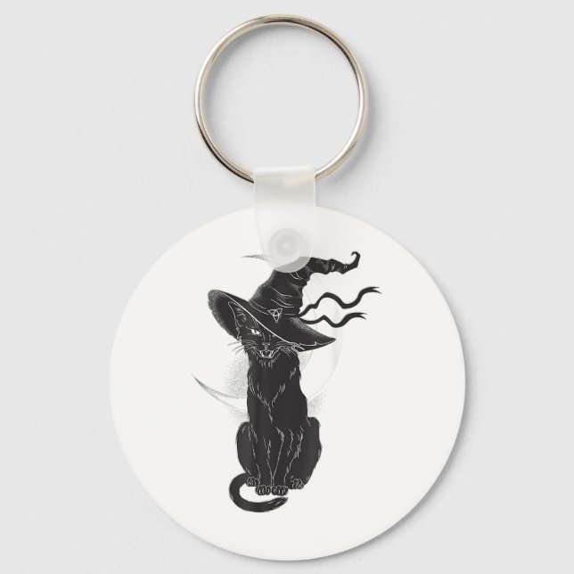 Halloween Black Cat Witch Hat Moon Schlüsselanhänger (Vorderseite)