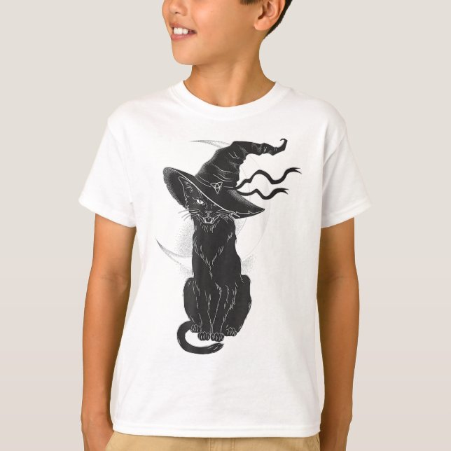 Halloween Black Cat Witch Hat Moon T-Shirt (Vorderseite)