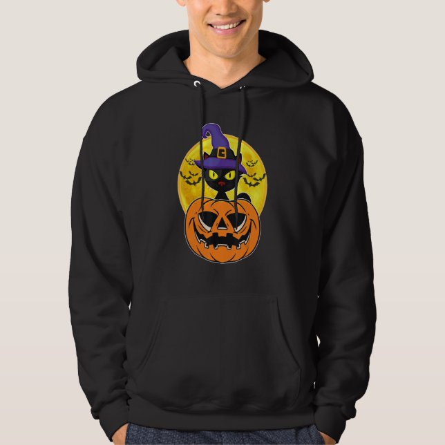 Halloween Black Cat Witch Hat Pumpkin For Kids Gir Hoodie (Vorderseite)