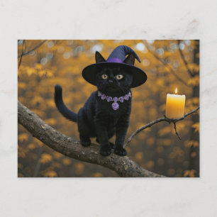 Halloween Black Cat Witchy Candle Niedlich Feiertagspostkarte