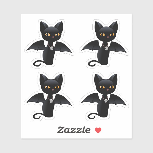 Halloween Black Cat with Wings, Set von 4 Aufkleber (Blatt)