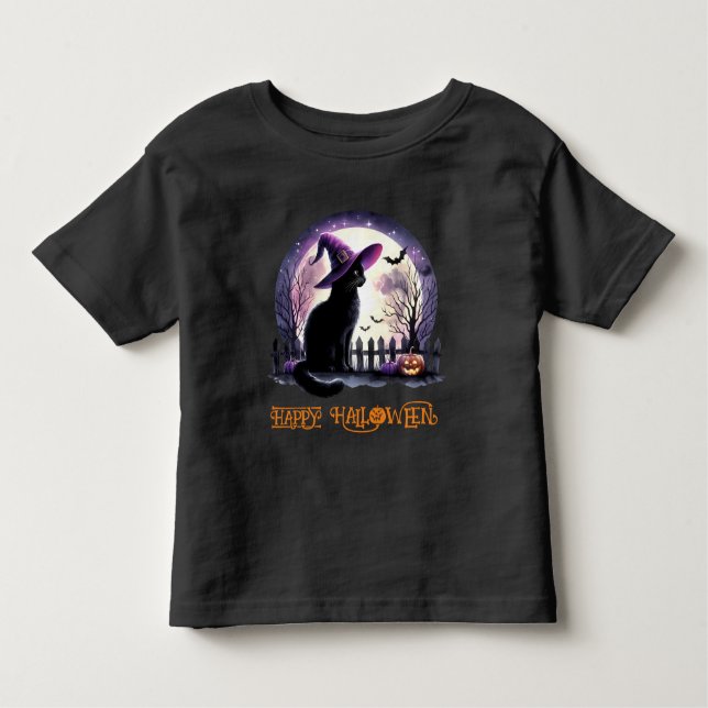 Halloween Black Cat Witz and Bats Kleinkind T-shirt (Vorderseite)
