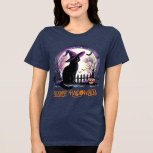 Halloween Black Cat Witz and Bats Tri-Blend Shirt