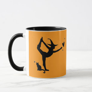 Halloween Black Cat Yoga Herz Orange Niedlich Tasse