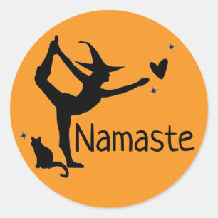 Halloween Black Cat Yoga Namaste Orange Niedlich Runder Aufkleber