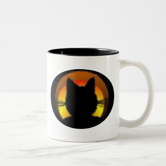 Halloween Black Cat Zweifarbige Tasse (Rechts)
