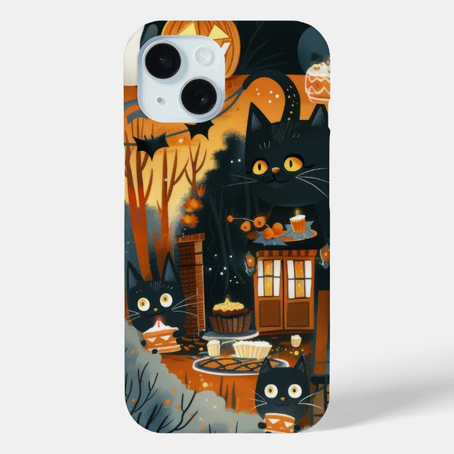 Halloween Black Cats and Moons Funny Witchy Kids Case-Mate iPhone Hülle (Rückseite)