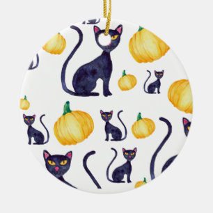 Halloween Black Cats und Orange Pumpkin Design Keramik Ornament