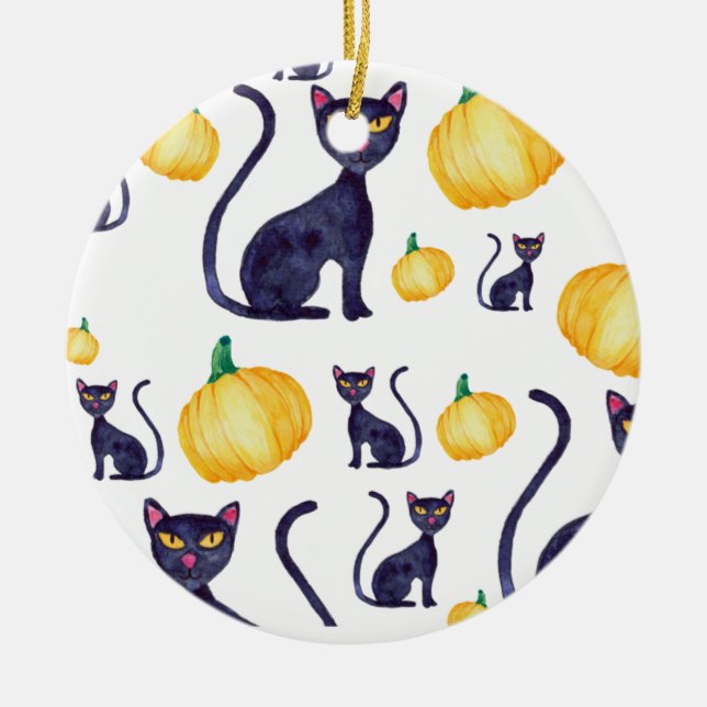 Halloween Black Cats und Orange Pumpkin Design Keramik Ornament (Vorne)