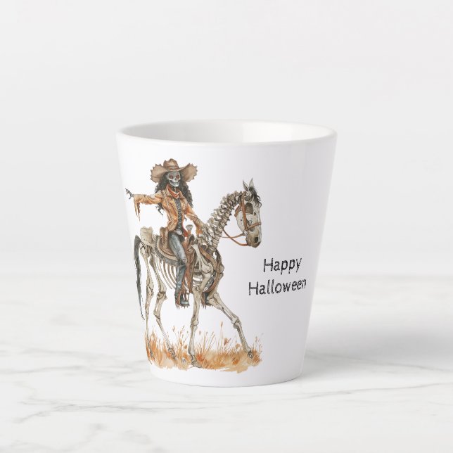 Halloween Black Cowgirl Western Horse Skeleton Milchtasse (Vorderseite)