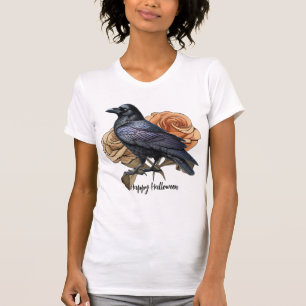Halloween Black Crow Orange Blume T-Shirt