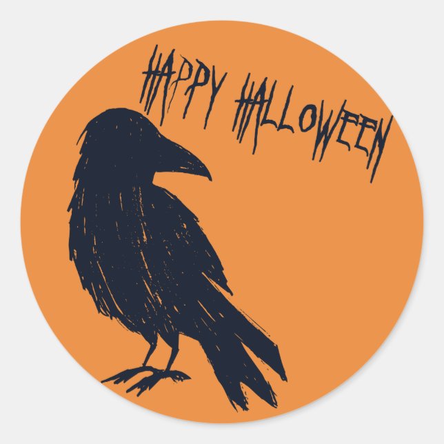 Halloween Black Crow Silhouette Orange Sticker (Vorderseite)