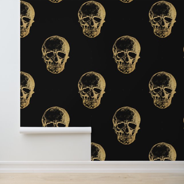 Halloween Black Gold Skulls Tapete (Anwendung)