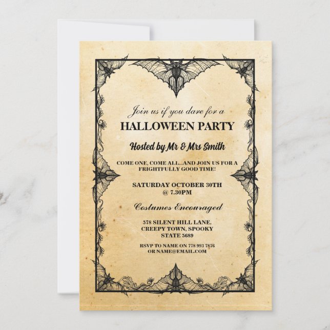Halloween Black Gothic Bat Frame Party laden Einladung (Vorderseite)