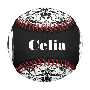 HALLOWEEN Black Gothic Damask Muster Schädelname Baseball