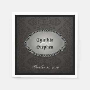 Halloween Black Gothic Names & Date Wedding Napkin Serviette