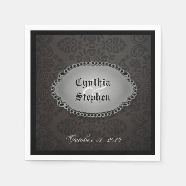 Halloween Black Gothic Names & Date Wedding Napkin Serviette (Vorderseite)