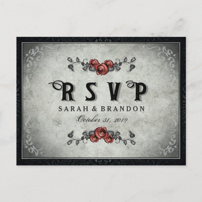 Halloween Black Gray & Heart MENU UAWG Einladungspostkarte (Vorderseite)