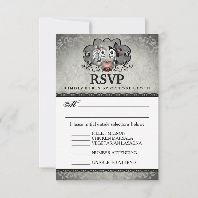 Halloween Black Gray Matching Menu UAWG RSVP Karte (Vorderseite)