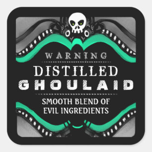 Halloween Black Green & White Drink oder Leckerei  Quadratischer Aufkleber