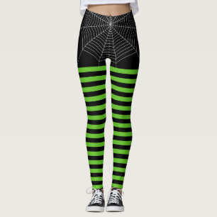 Halloween Black Green White Spinnennetze Leggings