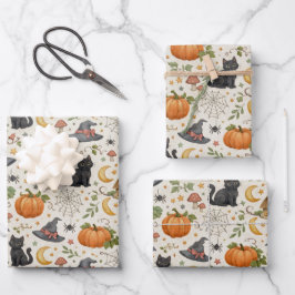 Halloween Black Kitten Cottage Geschenkpapier Set