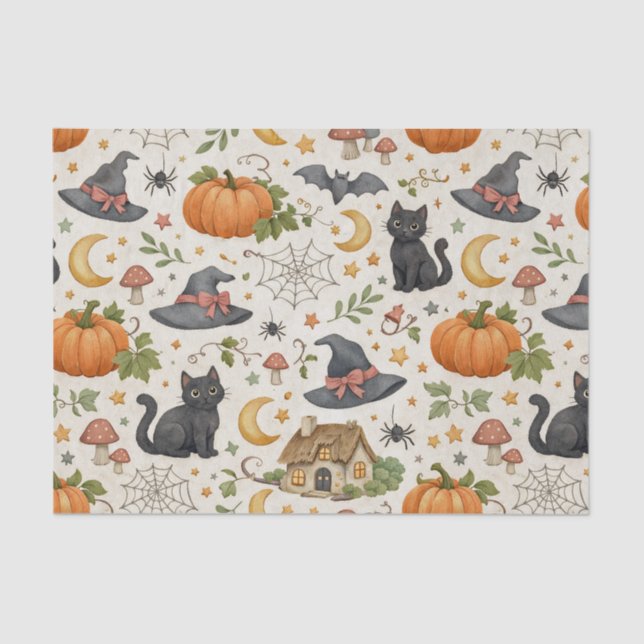 Halloween Black Kitten Cottage  Seidenpapier (Vorderseite)