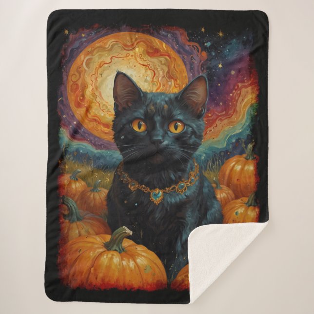 Halloween Black Kitten und Pumpkin Sherpadecke (Vorderseite)