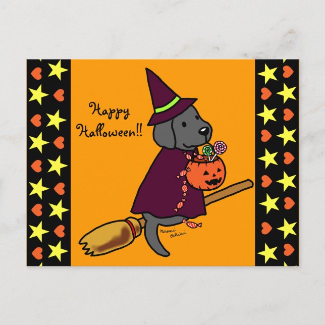 Halloween Black Labrador Cartoon 1 Postkarte (Vorderseite)