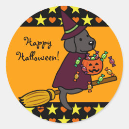 Halloween Black Labrador und Broom Stars Runder Aufkleber