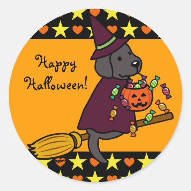 Halloween Black Labrador und Broom Stars Runder Aufkleber (Vorderseite)