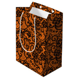 Halloween Black Lace auf Orange Mittlere Geschenktüte