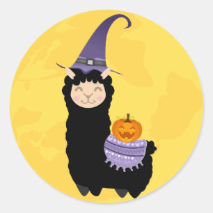 Halloween Black Llama Runder Aufkleber