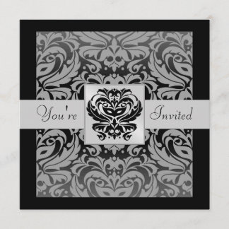 Halloween Black Mask Damask Graues Ribbon Einladun Einladung