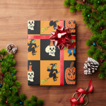 Halloween Black & Orange Checked Wrapping Paper