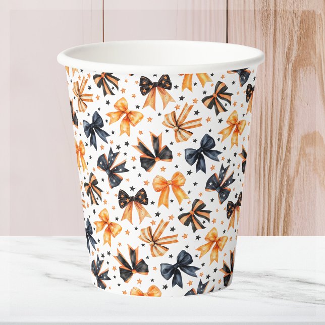 Halloween Black Orange Coquette Bow Pappbecher (Von Creator hochgeladen)