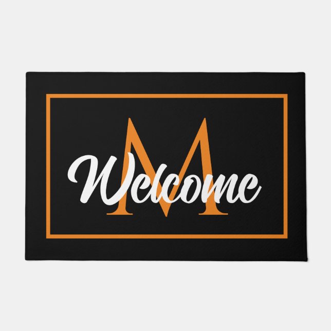 Halloween Black Orange Family Monogram Willkommen Fußmatte (Vorderseite)