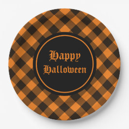 Halloween Black Orange Gingham Karo Pattern Pappteller