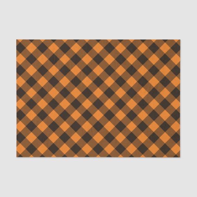 Halloween Black Orange Gingham Karo Pattern Seidenpapier (Vorderseite)