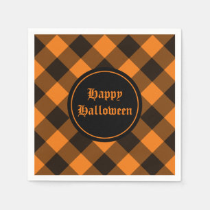 Halloween Black Orange Gingham Karo Pattern Serviette