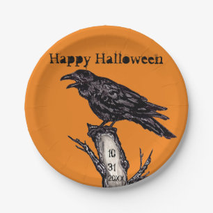 Halloween Black Orange Gothic Raven Crow Date Pappteller